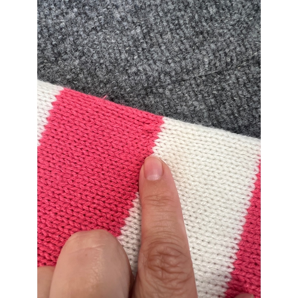 Retro Preppy Pink/Coral White Striped Crewneck Sweater Favorites Women's L - Picture 3 of 7